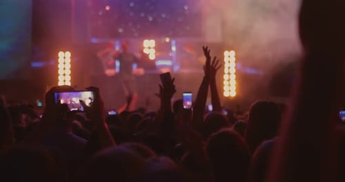 Energetic Crowd Cheering at Vibrant Concert