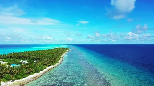Wide above abstract view of a sandy white paradise beach and aqua turquoise water background in high