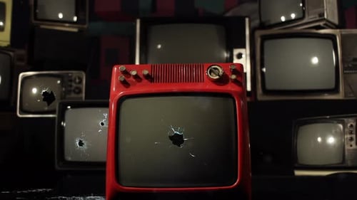 Vintage TVs Showing Static Get Smashed