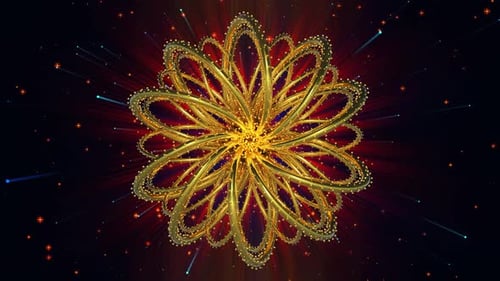 Abstract Golden Ornate Flower Loop with Particle Flares