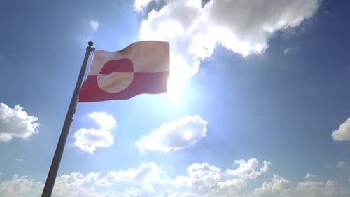 Greenland Flag Waving in Bright Sunny Sky