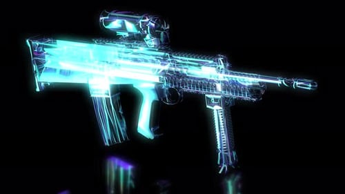 Futuristic Holographic Weapon Scan with Neon Glow