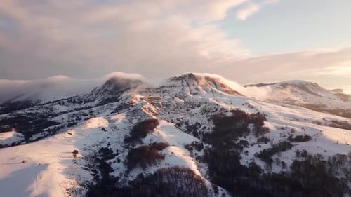 Idyllic Landscape Snow Covered Mountains Drone Footage Winter Nature