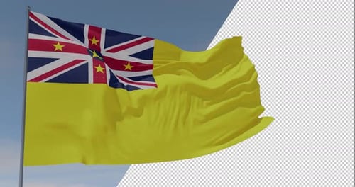 Niue National Flag Waving in Realistic Wind