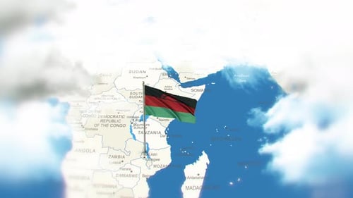 Waving Malawi Flag on Africa Map Background