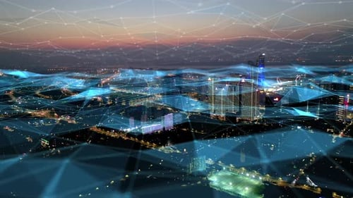 smart Connected city skyline. Futuristic network concept, city Technology.