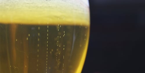 Close-up of Bubbles Rising in a Glass of Beer