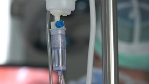 Medical IV Drip Fluid Flowing