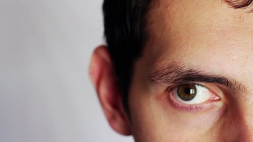 Human Emotions. The Man's Face Close Depicting Men