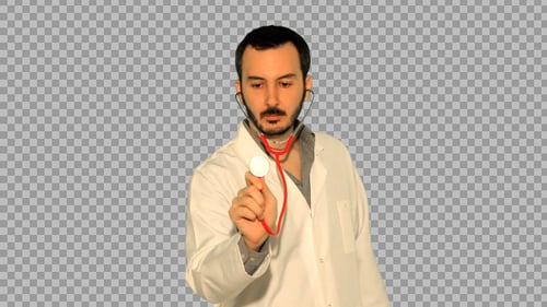 Doctor Holding Stethoscope with Split Screen Background