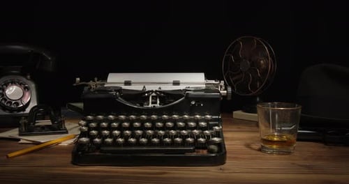 Vintage Office with Typewriter and Rotary Phone