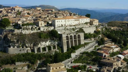 Aerial View of Mountain Town in Europe