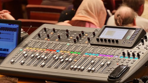 Sound Mixing Board with Laptop at an Event