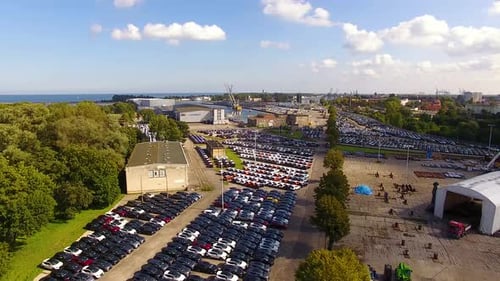 Aerial view of new cars in a port of Gdansk, Poland
