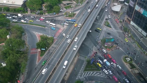 Busy highway road junction in metropolis city center