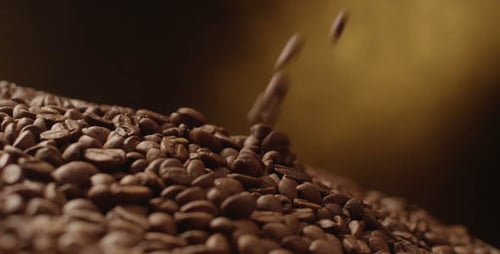 Fresh Coffee Beans Piling Up Close Up