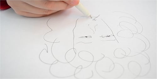 Hand Drawing Abstract Portrait on White Paper