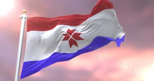 Red White Blue Flag Waving with Stylized Star Emblem