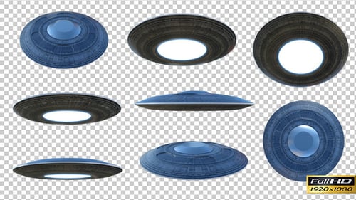 Rotating 3D UFO Flying Saucer Collection with Transparent Background