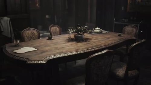 Ornate Vintage Dining Room Interior with Dynamic Lighting