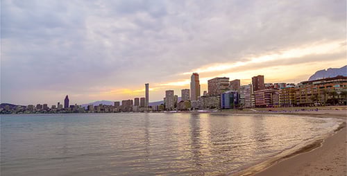 Beach Front City Dramatic Sunset