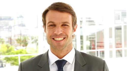 Smiling Businessman in Suit and Tie in Office