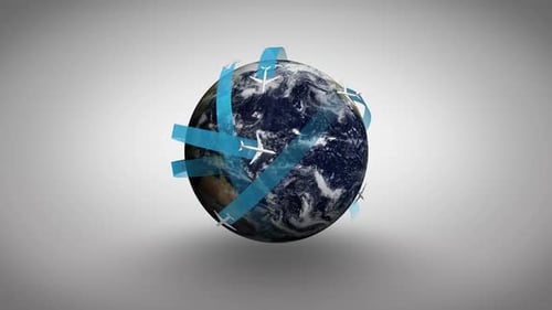 Global Air Travel Network Around Rotating Earth Animation