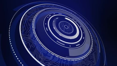 Futuristic Tech Circle Reveal with Circuit Board HUD