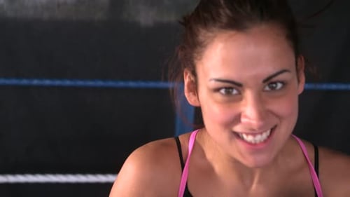 Woman Boxer Talking in the Ring Close Up