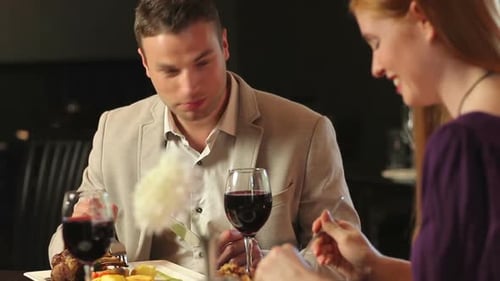 Couple Fine Dining in Cozy Urban Restaurant