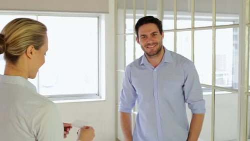 Business Card Exchange at Bright Workplace