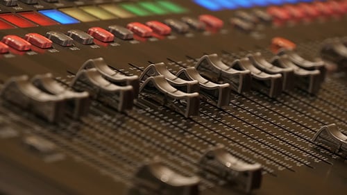 Audio Mixing Board Close Up of Sliders