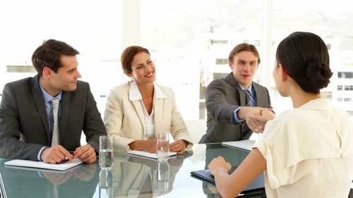 Business Meeting with Interview Handshake in Modern Office