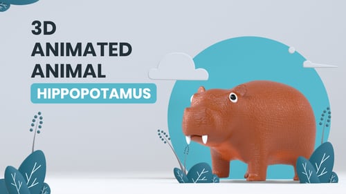 Cute Cartoon 3D Animated Hippopotamus Character Loop
