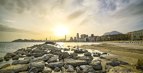 Hazy Sunset over Front Beach Modern City