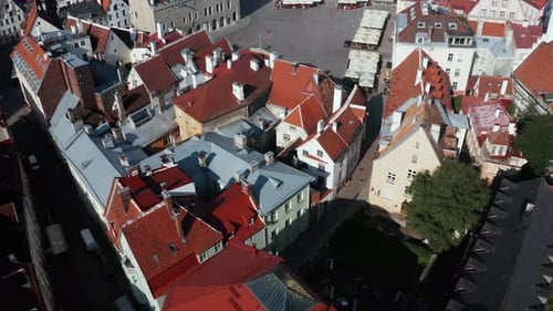 Aerial View of the Medieval Town Hall and Town Hall Square of Tallinn the Capital of Estonia