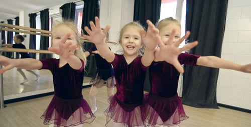 Young Girls Dancing in Dance Studio Together