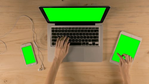 Work On Laptop And Tablet Green Screen