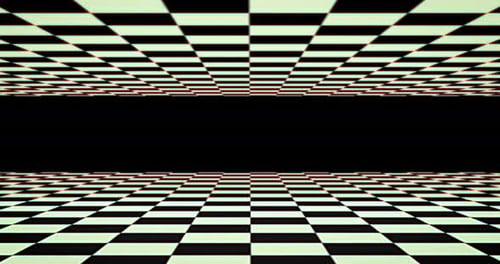 Checkerboard pattern moving in hypnotic motion against black background