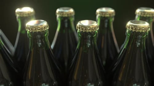 Multiple Green Bottles with Gold Caps