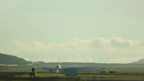 Airplane on Runway Ready for Takeoff