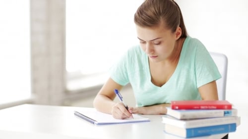 Young Woman Studying and Writing in Notebook