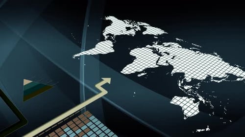 Digitaler Pfeil zeigt globales Vertriebsnetz für das Wachstum des Finanzgeschäfts