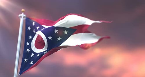 Waving Ohio State Flag with Realistic Fabric Movement