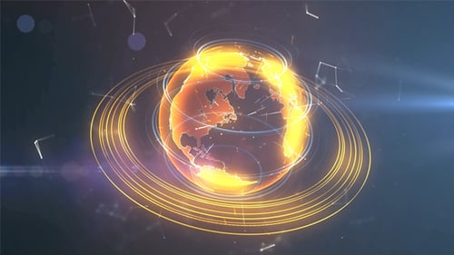 Futuristic Earth Globe with Golden Orbiting Rings