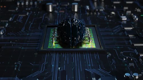 Digital Brain CPU on Circuit Board Technology Animation