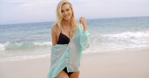 Smiling Pretty Woman In Summer Wear At The Beach