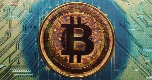 Vue en gros plan des séquences de billets de banque Bitcoin