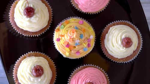 Festive Cupcakes With Colorful Frosting and Toppings