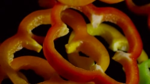 Falling Raw Bell Pepper Pieces
